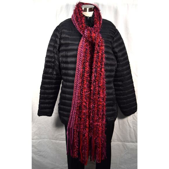 New 80" Scarf Pink & Black Eyelash Yarns Knitted Collection Eighteen 8" Fringe - Picture 3 of 8